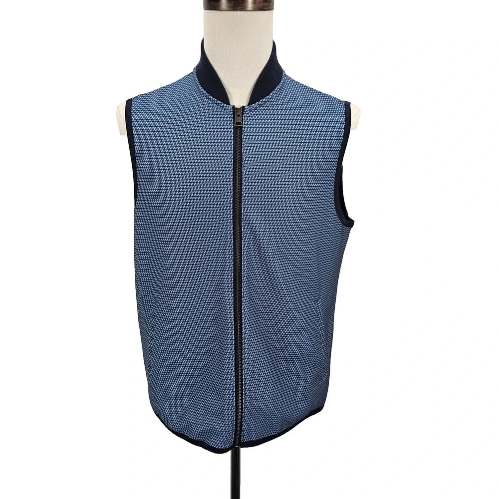JOS A BANK Traveler Vest Mens‎ Full Zip Tailored Fit Blue Geometric Size Medium